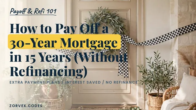 A front door with a green wreath and a finish-line ribbon in bright morning light — how to pay off a 30-year mortgage in 15 years